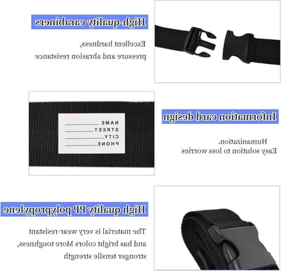 Verstelbare bagagestraps, 4 stuks, voor het markeren en bevestigen van bagage, handige reisaccessoires in zwart
