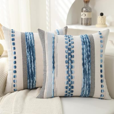 Kussenslopen Set - Decoratieve Hoezen - Woonkamer Decoratie - Zachte Chenille Textuur - Set van 2 stuks - Blauwe Streep