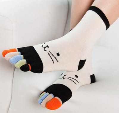 Teensokken - teen sokken - toe socks - wit - grijs - print kat - 36-40 - cadeau - voor haar - sport - yoga - fitness - pilates - runner teen sokken - teenslipper sokken