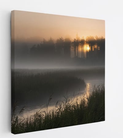 Saammp Canvas Schilderij - Nederland - Sloot - Zonsondergang - Landschap - Natuur - 20x20 - Foto op canvas - Wanddecoratie - Muurdecoratie Woonkamer - Slaapkamer decoratie - Canvas Print