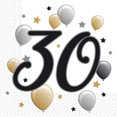 Procos Servetten 30 Jaar 33 X 33 Cm Papier Wit/goud 20 Stuks