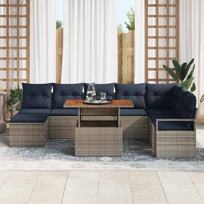 vidaXL - Tuinbank - Set - 9 - st - Grijs - en - Marineblauw