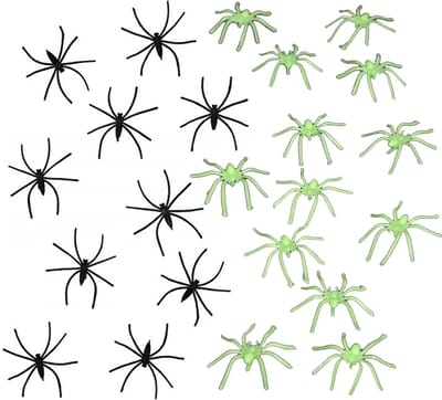Nep spinnen/spinnetjes 4 cm - set 48x - zwart/glow in the dark - Horror/halloween thema decoratie