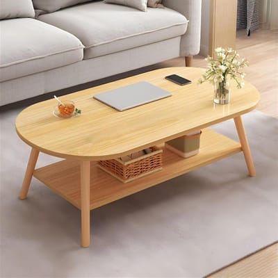 Ovale salontafel - Moderne bijzettafel - Woonkamer inrichten - Twee opbergplanken - Niet gespecificeerd - Beige