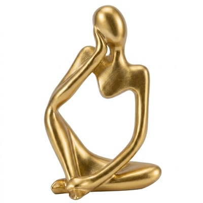 Goudkleurig abstract beeld denker figuur decoratief beeldhouwwerk ornament voor woonkamer kantoor bureau en boekenplank modern design