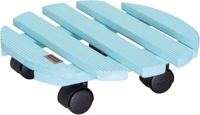 Plantenroller Houten Bloementrolley Ø30 cm Turkoois - Draagkracht 100 kg - Antislip