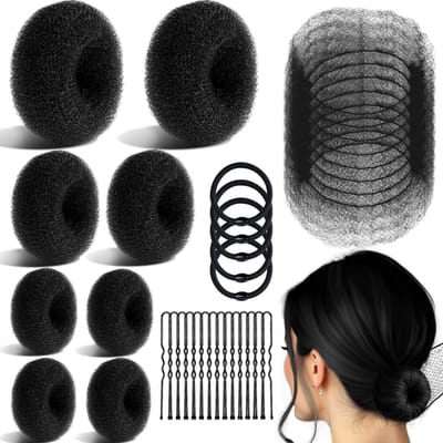 Haaraccessoires set - Haarklemmen - Haarelastiekjes / Scrunchie -63-delige set zwart 100g (2 groot + 2 medium + 4 klein + 10 haarnetjes + 40 U-haarklemmen + 5 balletjes) -Geschikt voor kort en fijn haar.