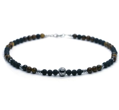 IbizaMen - Heren - ketting - voetbal - RVS - Onyx - tijgeroog - 6mm - 50cm