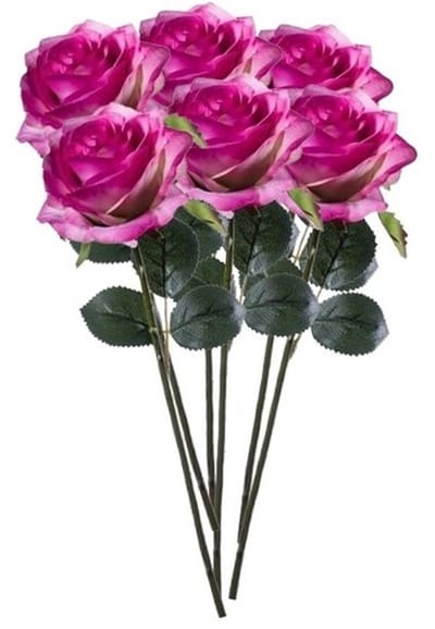 Emerald Kunstbloemen roos - 6x - rozen - Simone - fuchsia - 45 cm - decoratie bloemen