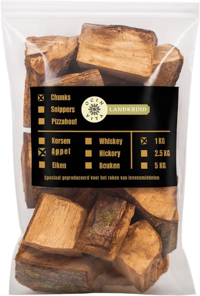 BBQ Rookhout Chunks Appel 1 kg - Mild Fruitig BBQ Hout voor Smoker & Kamado - Ocin Vita
