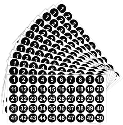 Dailygoods- Cijferstickers 1 tot 50 - Zelfklevende Stickers - Weerbestendig - Papier - 12 Vellen - 28 x 13 cm - Nummerlabels