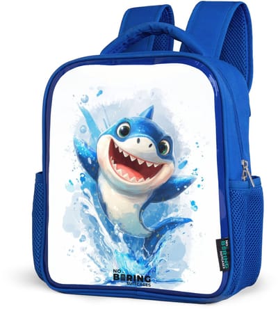NoBoringSuitcases.com® - Rugzak blauw - Schooltas jongens - Springende blije haai - Kinder rugtas jongen - Boekentas kind - Kinderrugzak voor school - Schoolrugzak