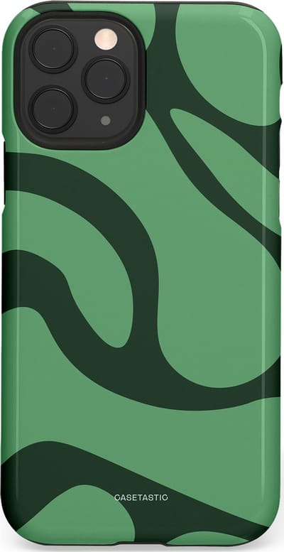 Casetastic hoesje geschikt voor Apple iPhone 11 Pro - Dubbellaagse bescherming - Khakigroene Bos Blobs - Fashion Case - Saliegroen Donkergrijs
