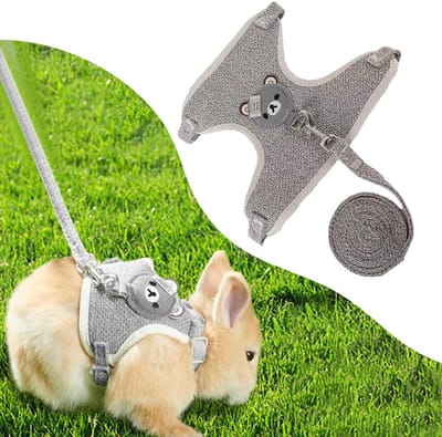 Dailygoods- Konijnenharnas verstelbaar - Konijnenriem - Accessoires voor kleine dieren - 27-35 cm - 1,20 m - Grijs - Harnas
