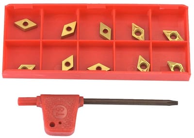 Dailygoods- Draaibank Draaien Tool - 10 Stuks Carbide Insert Blades - DCMT070204 US735 - Hoogwaardige CNC Inserts - Goud - Inclusief Sleutel - Snijgereedschap
