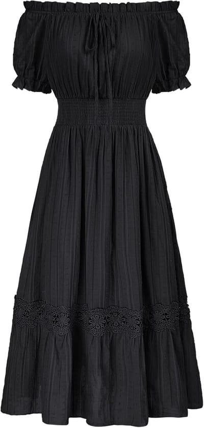 Renaissance Women's Off Shoulder Dress with Puff Sleeves and Smocked Waist