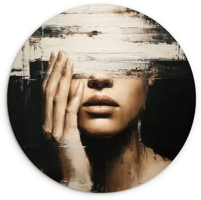 WallCircle® Wandcirkel 120x120 cm - Muurcirkel Hand - Gezicht - Strepen - Abstract - Muurdecoratie woonkamer - Wanddecoratie slaapkamer - Kamer decoratie accessoires - Ronde schilderijen XXL