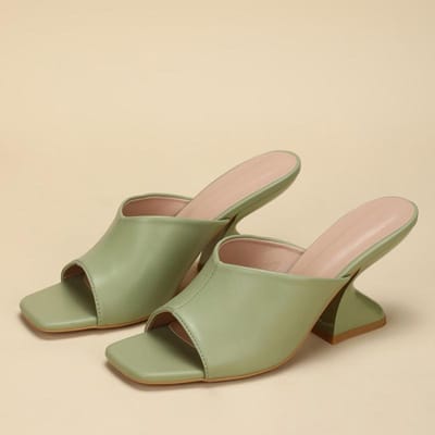 Zomerse Vreemde Hoge Hakken 8CM Slippers Vrouwen Knus Leer Peep Toe Instapper Slide Casual Muilezelschoenen Dames Gladiatorsandalen Roze 42 groen