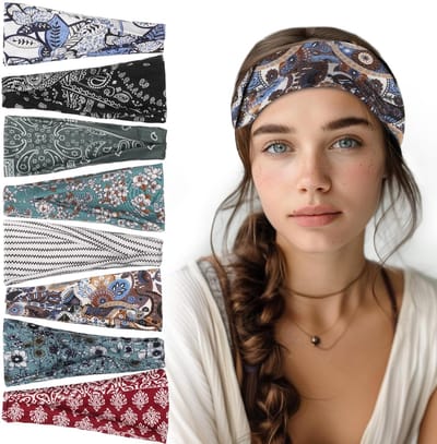 Daity Set van 8 dameshaarbanden - haarbanden in bohemian stijl - accessoires in bohemian stijl - antislip - modieuze brede haarbanden (meerdere kleuren)
