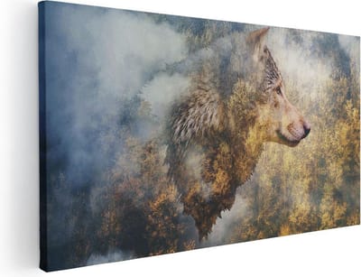 Artaza Canvas Schilderij Wolf - 40x20 cm - Klein - Wanddecoratie Dieren - Muurdecoratie Bos - Schilderijen Op Canvas