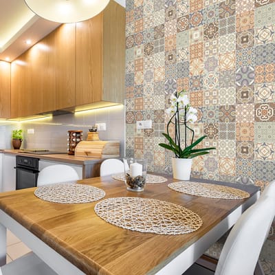 Zelfklevende tegelmuurstickers voor keuken en badkamer - 24 Azulejos Adriano cementtegelstickers - 24 stickers 10x10cm