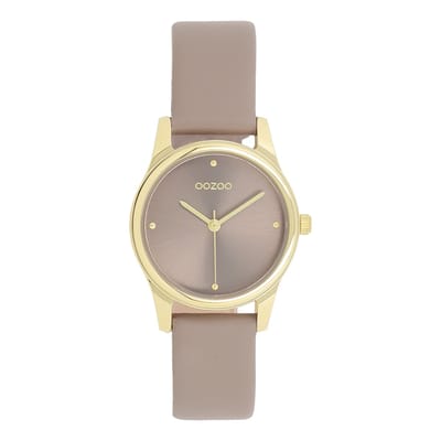 OOZOO Timepieces - Goudkleurige horloge met taupe leren band - C11625