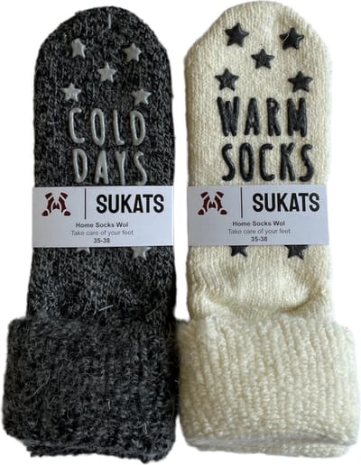 Sukats® Huissokken - Homesocks - 2 Paar - Maat 35-38 - Off White/Antraciet - Wollen Sokken - Dames Huissokken - Slofsokken - Meerdere Maten en Varianten - Verwarmde Sokken