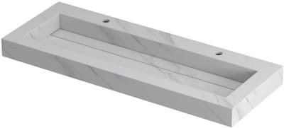 INK Pitch Wastafel Keramische Slab Centraal met Drain en Front en Side Skirts 2 Kraangaten - 1200x450x90 mm - Calacatta Mat