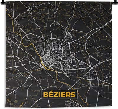 Wandkleed - Wanddoek - Plattegrond – Béziers – Stadskaart – Kaart – Frankrijk - 180x180 cm - Wandtapijt
