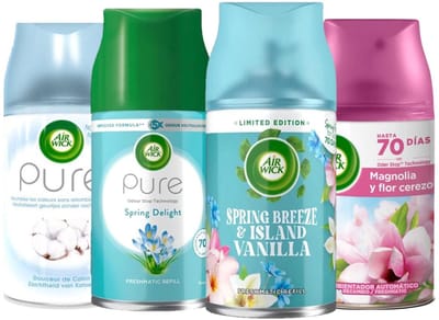 Air Wick - MIX - Spring Delight / Cotton / Spring Breeze Vanille / Magnolia - Voordeelverpakking 4 x 250 ml