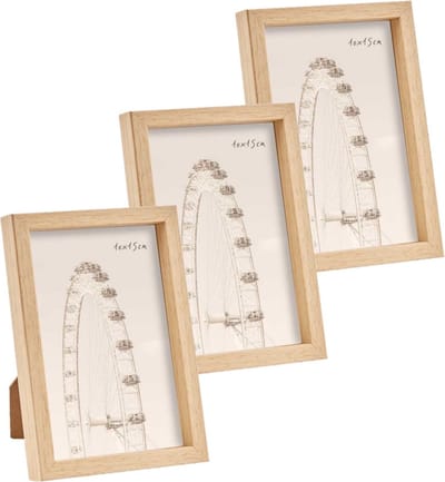 Fotolijst - 3x stuks - houtlook - kunststof/glas - 17 x 12 cm - voor foto van 10 x 15 cm - staand/hangend