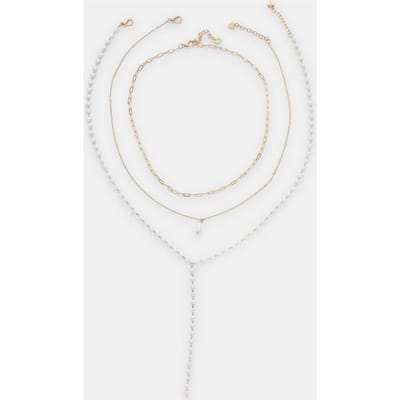 Stradivarius Set van 3 lariat-kettingen met parel  Goud OS
