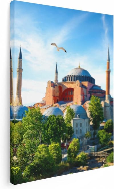 Artaza Canvas Schilderij Moskee Istanbul - 30x40 cm - Klein - Islamitische Muurdecoratie - Wanddecoratie Skyline - Kamer Accessoires Zeemeeuw