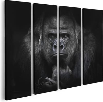 Artaza Canvas Schilderij Vierluik Gorilla - Zwart Wit - 80x60 - Foto Op Canvas - Canvas Print