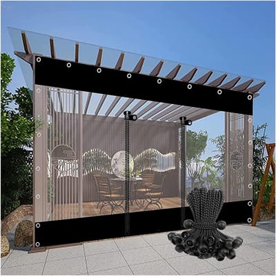 Waterdicht Buitengordijn - Zeildoek Gordijn - Terras Afschermen - Met Ritsontwerp - 440x220cm - Zwart Transparant