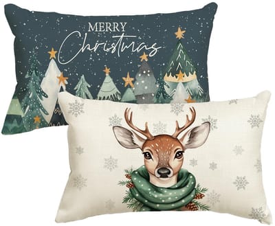 Allecto - Kussenslopen - Kerst - Set van 2 - 30 x 50 cm - Rendier en sneeuwvlokken - Perfect voor woonkamer en slaapkamer