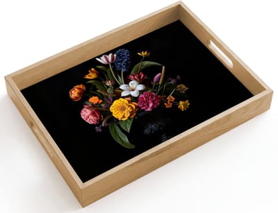 Dienblad hout 40x30 cm - Schootdienblad - Lente - Bloemen - Klassiek - Vaas - Borrelplank rechthoek - Plateau dienbladen