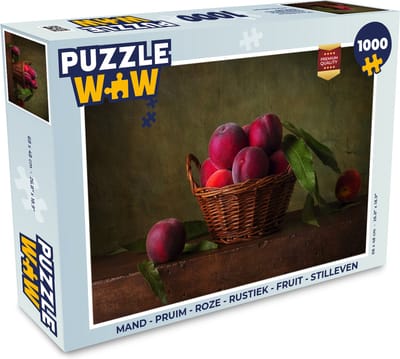 Puzzel Mand - Pruim - Roze - Rustiek - Fruit - Stilleven - Legpuzzel - Puzzel 1000 stukjes volwassenen
