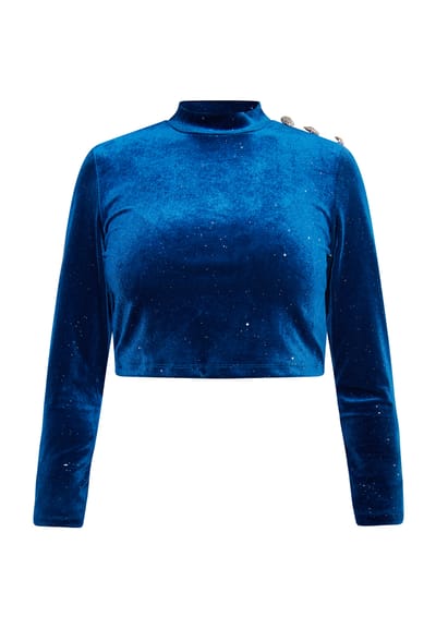 Faina Fluwelen overhemd met glitters Dames Smaragdblauw