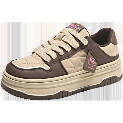 Casual sneakers met dikke zool en fleecevoering voor dames, winter nieuw, geruit, zool met oplossend effect, sportieve damesschoenen 39 donkerbruine kleur