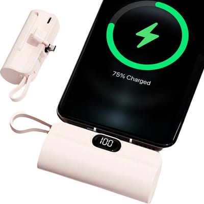 ISHIVA® Mini Powerbank 5000 mAh - Powerbank USB C - Kleine Powerbank met LED Display - Powerbank - Roze
