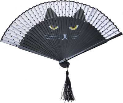 Melady Handwaaier 20 cm Zwart Papierstro Kat