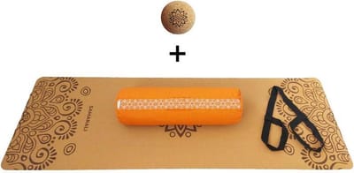 Samarali Oranje Yin Yoga Set Sun - Duurzaam Kurk & Biologisch Katoen - Inclusief Yogamat, Bolster en Massagebal