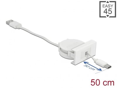 Delock Easy 45 Module USB 2.0 Retractable Cable USB Type-A to USB Type-C™ white