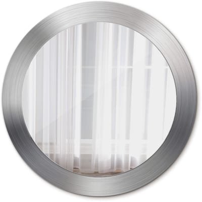 Tulup Spiegel - Spiegel op gehard Glas - Ronde Spiegel - Metaalimitatie - Diameter: 70 cm - Decoratieve spiegel met patroon - Inloopkastspiegel – Badkamerspiegel - Toiletspiegel - Zilveren - Met spiegelprint - Stijlvolle Spiegel - Hangspiegel