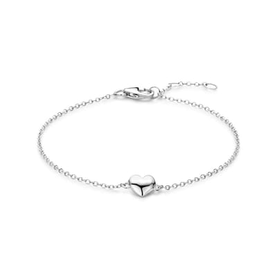 Zilver gerhodineerd armband hartje 16,5 - 17,5 - 18,5 cm - 1340514
