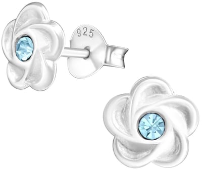 Joy|S - Zilveren bloem oorbellen - 8 mm - kristal blauw - oorknoppen
