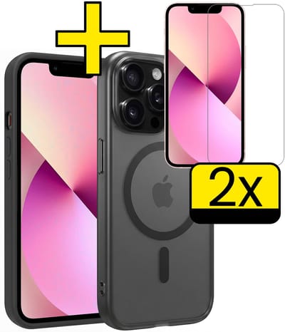 Hoesje - Met 2x Screenprotector - Geschikt voor Apple iPhone 14 Pro - Magsafe Compatible - Sterk & Shockproof - Back Cover - Shock Proof Case - Telefoon Hoes - Telefoonhoesjes - Zwart