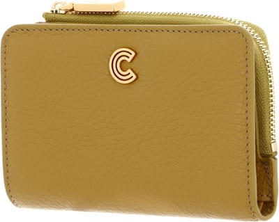 COCCINELLE Leren Portemonnee Myrine Wallet Grained Leather Citronella Mosterdgeel