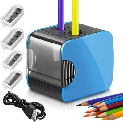 Elektrische Puntenslijper - Dubbele Gat Slijper - Snel Potloden Slijpen - Kinderveilig Automatisch - 9 x 8 x 7.5 cm